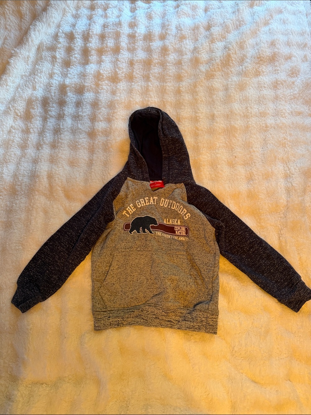 Kids Hooded Pullover Jacket - Grey & Navy Bear Graphic